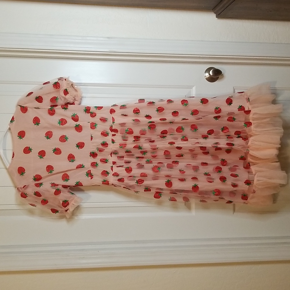 Charming Tulle Dress W/Glitter Strawberries By Retro Stage Size Large (8) NWT - Picture 7 of 16